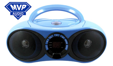 HamiltonBuhl Bluetooth CD/FM Listening Center in blue; ideal for schools with bulk headphones for education.